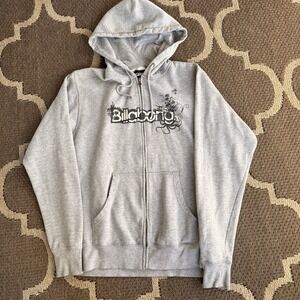 Y2K Billabong Gray Full Zip Hoodie sweater Mens Large Graphic Grunge Skate